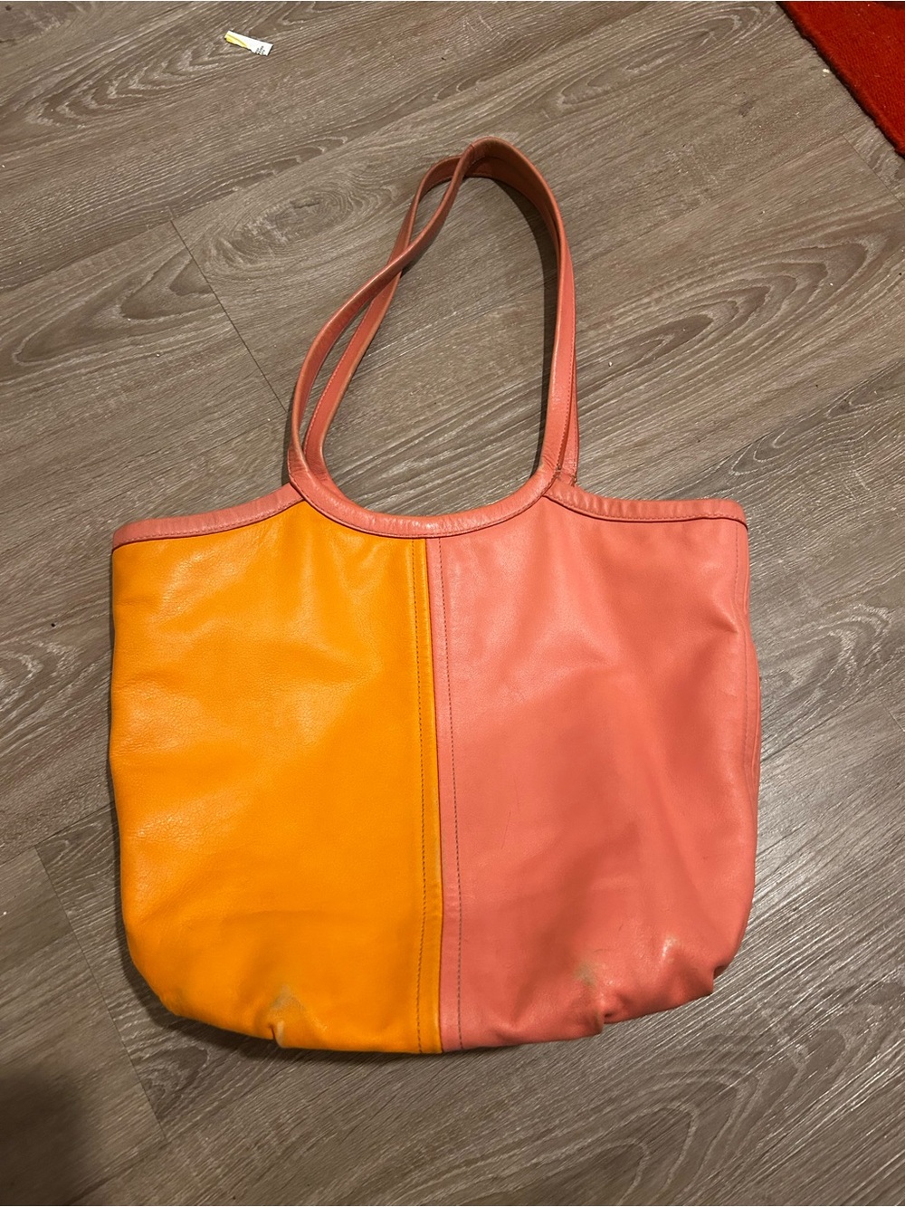 Coach split orange/pink leather tote